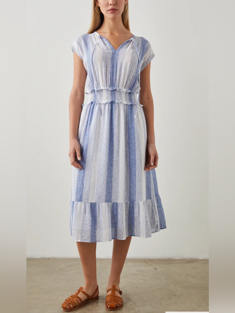 Rails Ashlyn Nevis Stripe Linen Midi Dress Blue White Coastal Summer XL